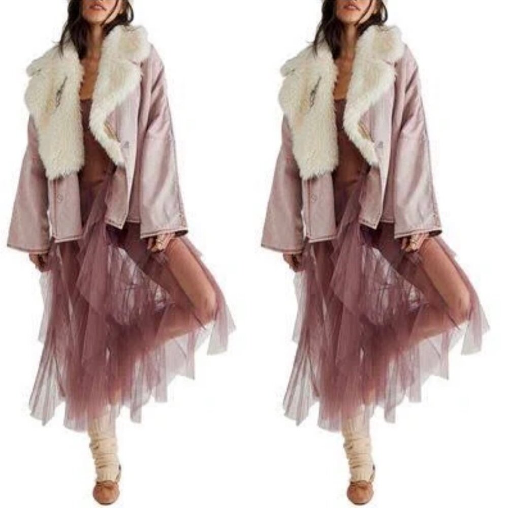 Free People Lolo Denim Jacket in Pale Mauve Large NWT